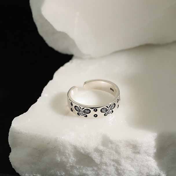 Lovcia Butterfly 925 Sterling Silver Adjustable Ring-Rings-Small Size-Small Size