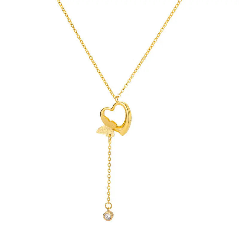 Lovcia Butterfly Heart Pendant Necklace for Women, Adjustable Chain, 18K Gold Plated Stainless Steel Necklace, Elegant Gift for Her-Necklaces-Gold-Gold