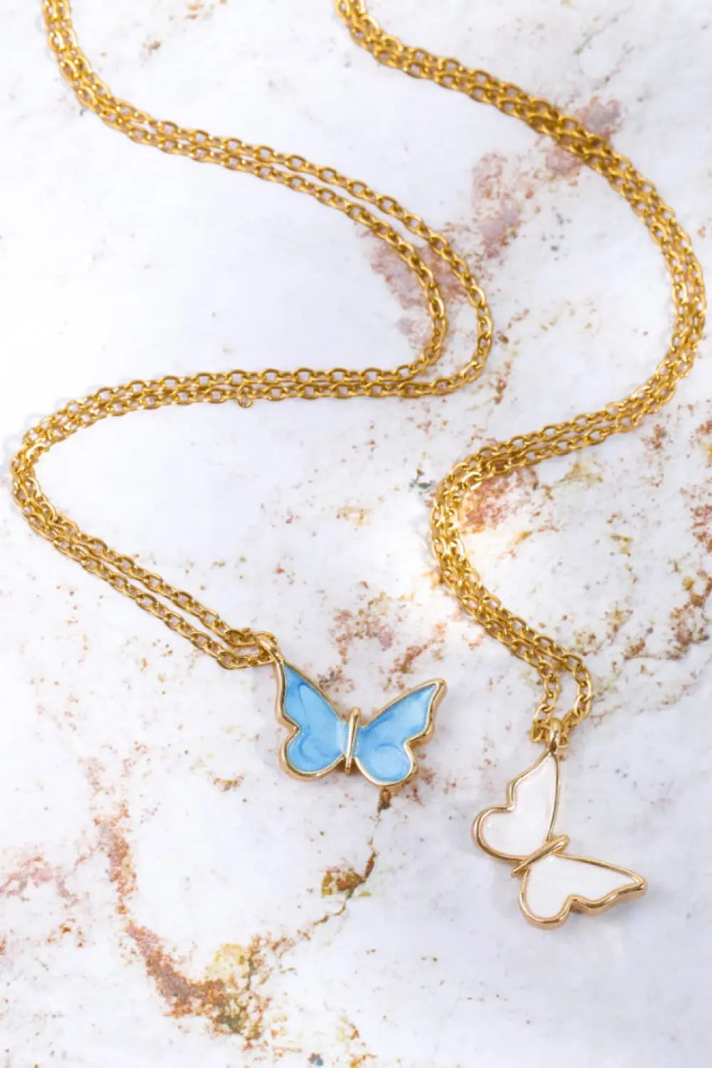 Lovcia Butterfly Pendant Copper 14K Gold-Plated Necklace-Necklaces-Sky Blue-One Size-Sky Blue