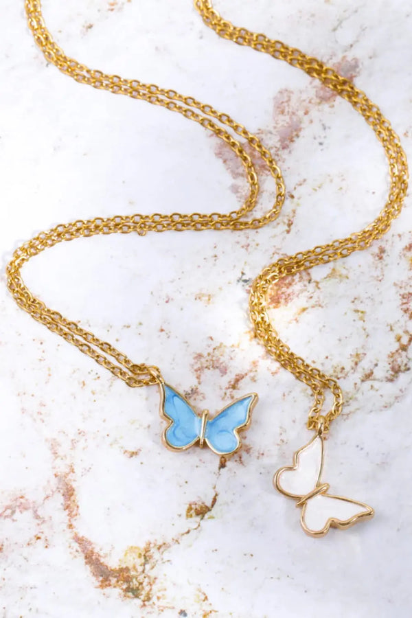 Lovcia Butterfly Pendant Copper 14K Gold-Plated Necklace-Necklaces-Sky Blue-One Size-Sky Blue