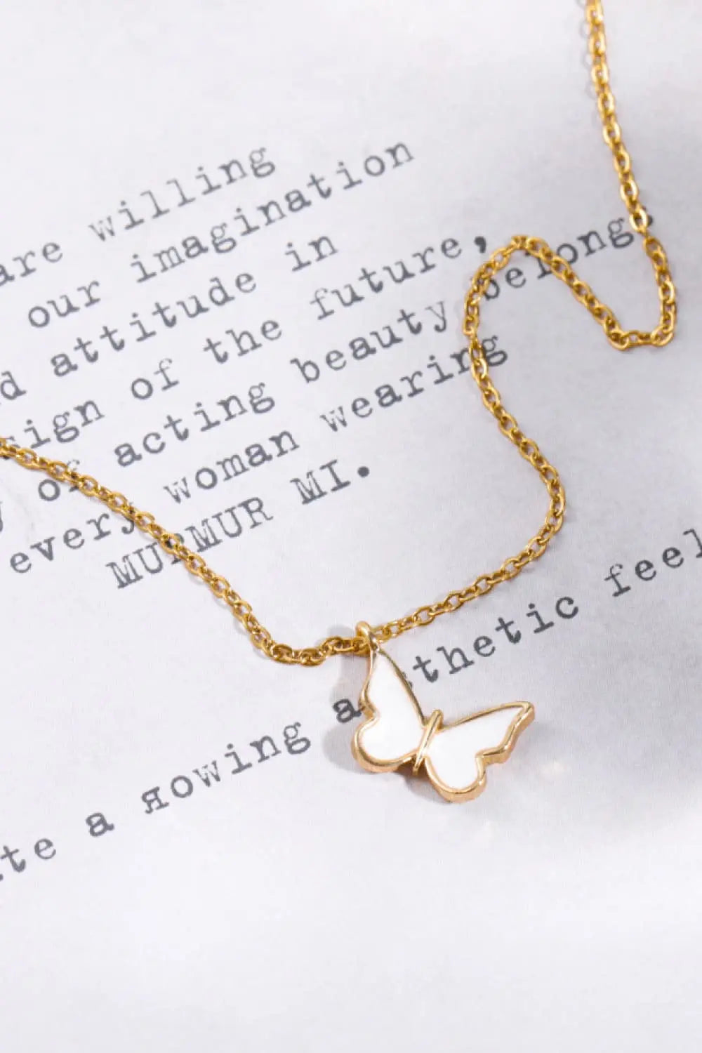 Lovcia Butterfly Pendant Copper 14K Gold-Plated Necklace-Necklaces-Sky Blue-One Size-Sky Blue