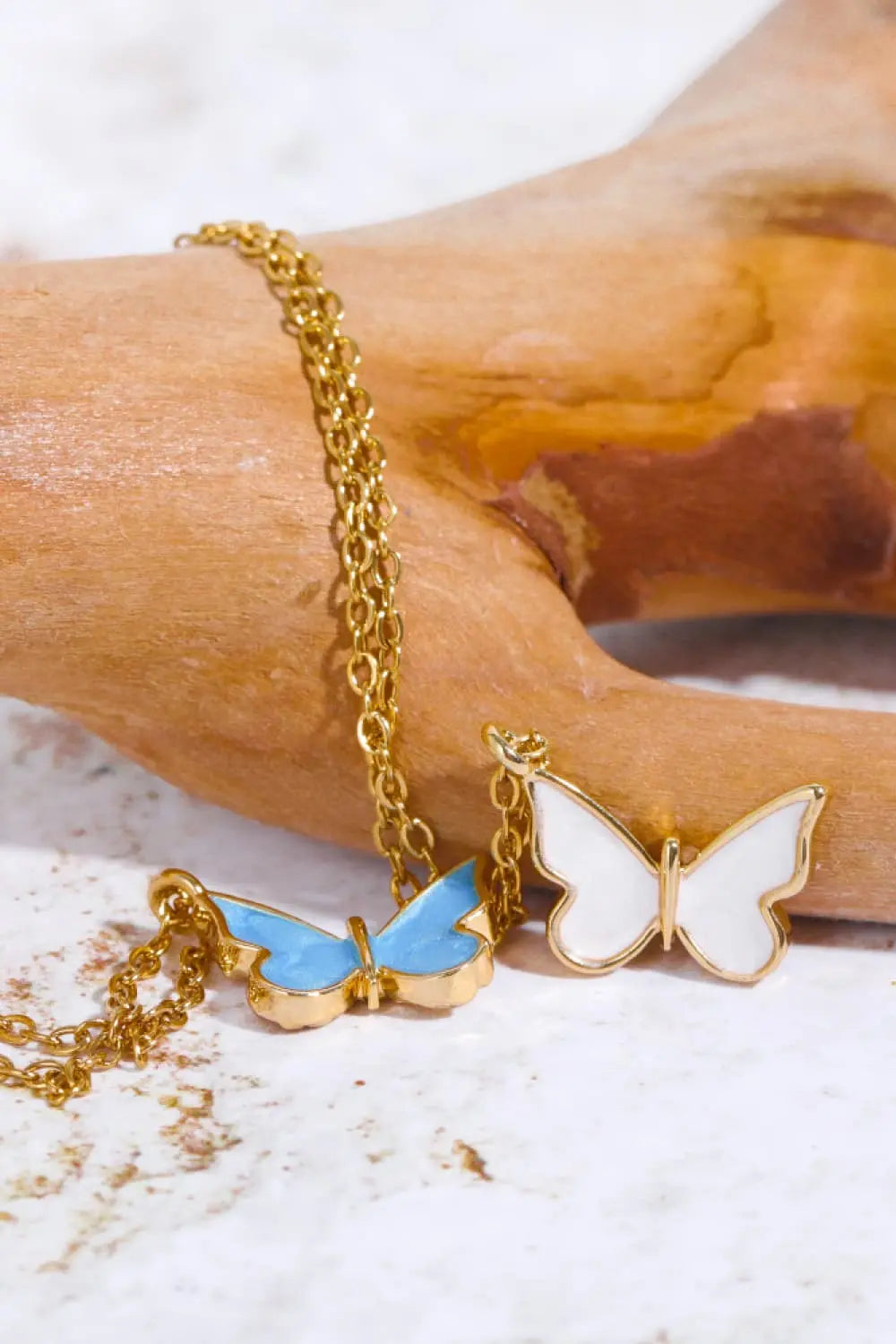 Lovcia Butterfly Pendant Copper 14K Gold-Plated Necklace-Necklaces-Sky Blue-One Size-Sky Blue