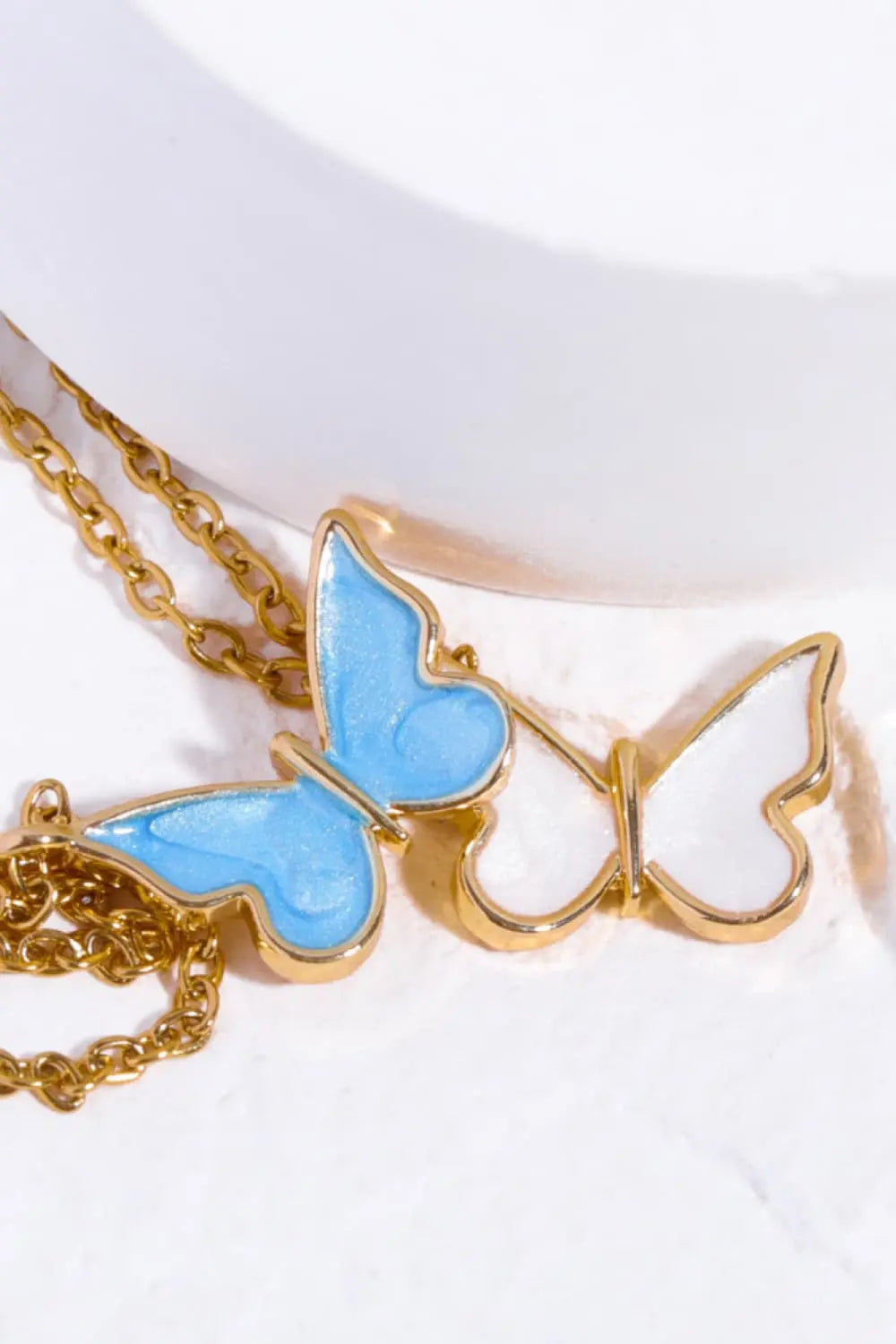 Lovcia Butterfly Pendant Copper 14K Gold-Plated Necklace-Necklaces-Sky Blue-One Size-Sky Blue