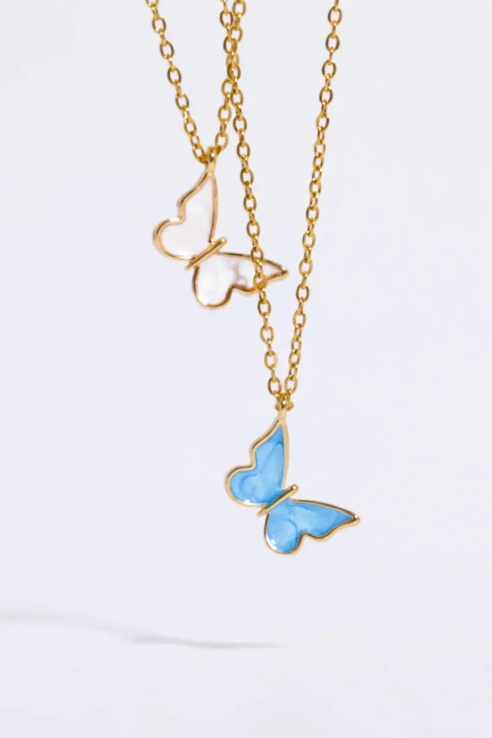 Lovcia Butterfly Pendant Copper 14K Gold-Plated Necklace-Necklaces-Sky Blue-One Size-Sky Blue