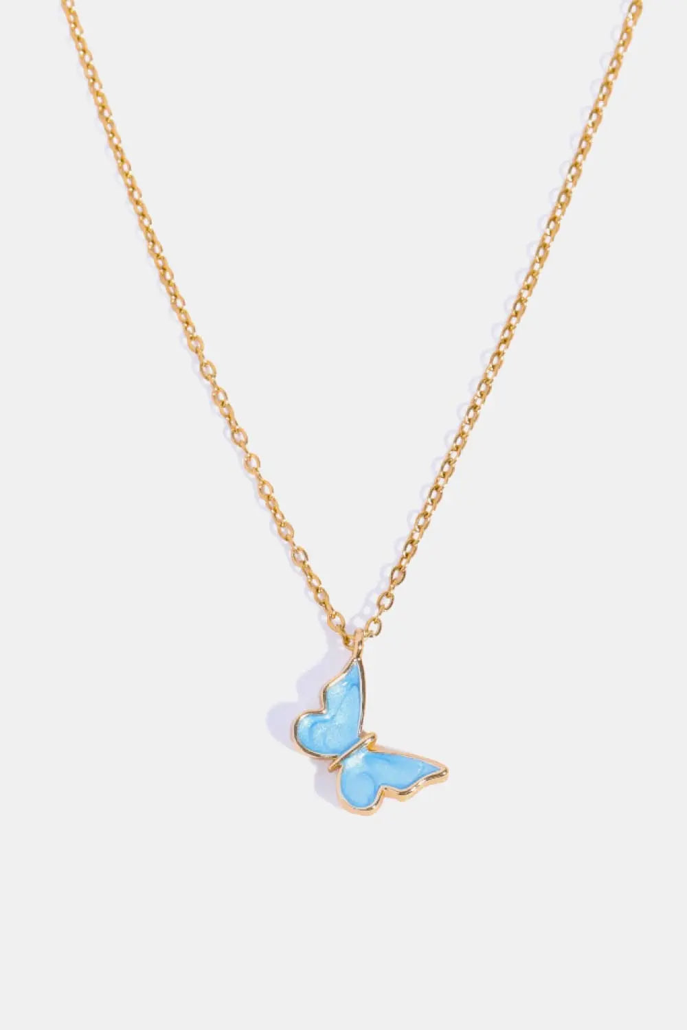 Lovcia Butterfly Pendant Copper 14K Gold-Plated Necklace-Necklaces-Sky Blue-One Size-Sky Blue