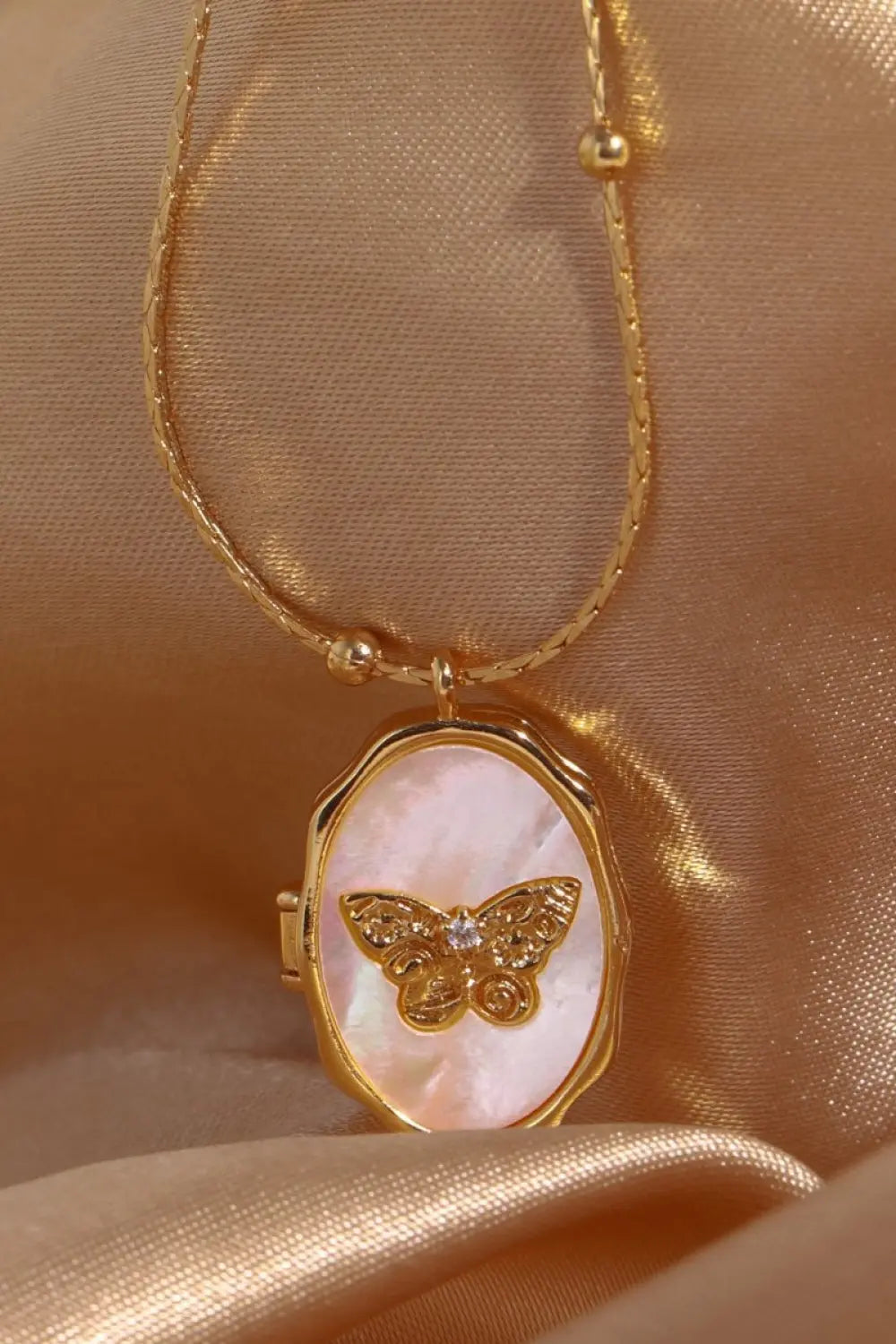 Lovcia Butterfly Shell Pendant Copper Necklace-Necklaces-Gold-One Size-Gold