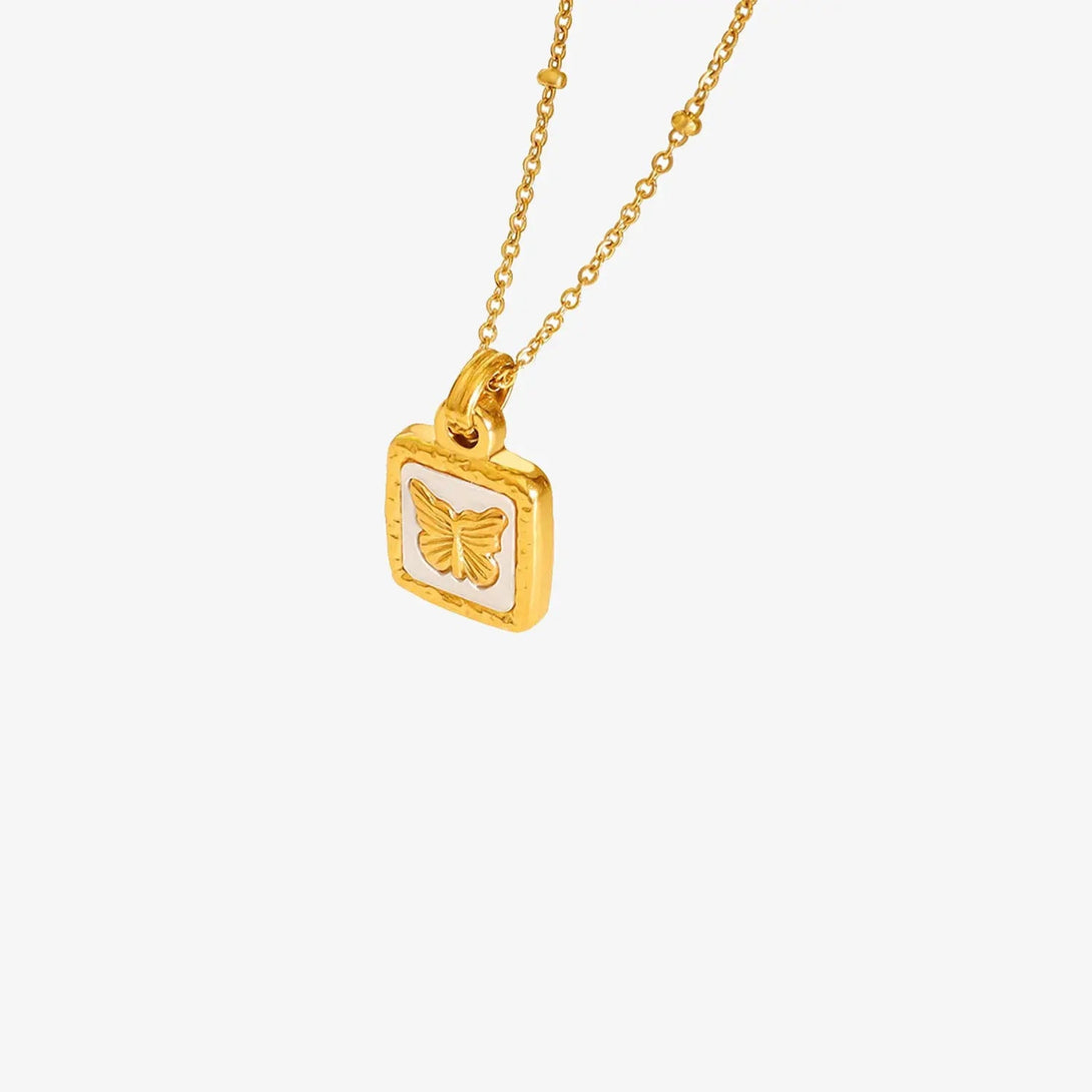 Lovcia Butterfly Square Titanium Steel Pendant Necklace-Necklaces-Gold-One Size-Gold