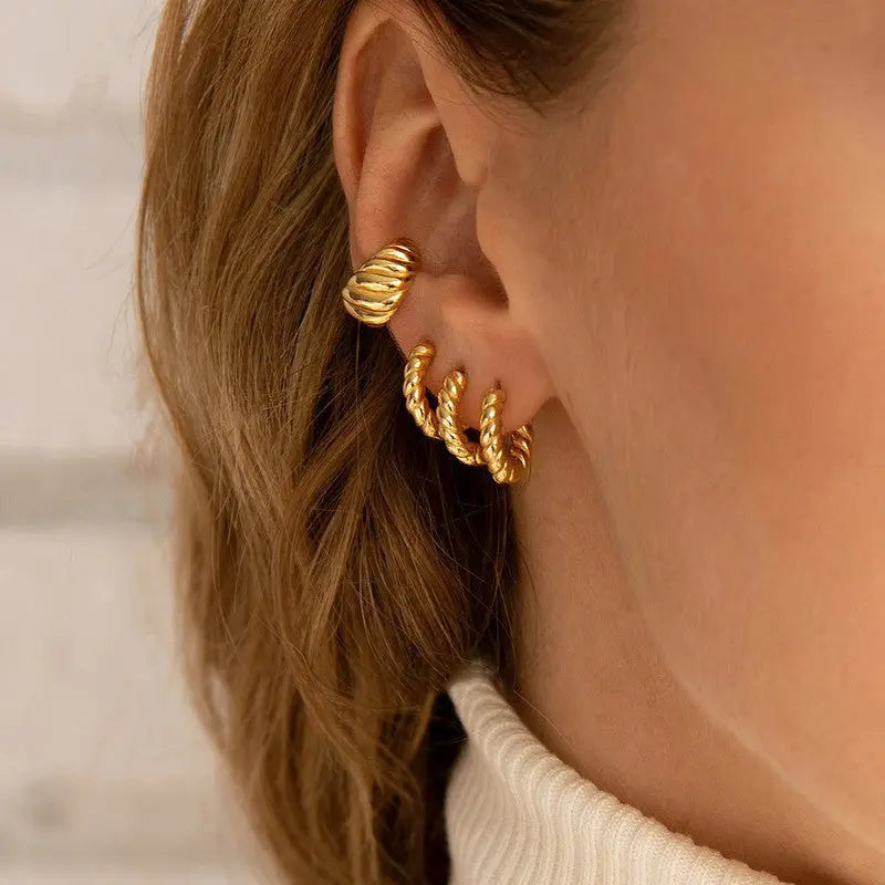 Lovcia C-shaped Geometric Twist Gold Earrings for Fashionable Women-Earrings-Gold colour-Gold colour