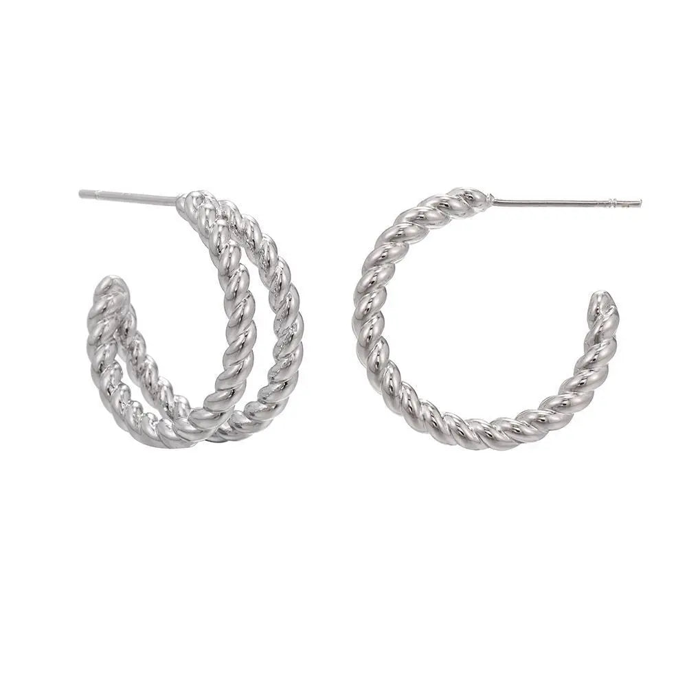 Lovcia C-shaped Geometric Twist Gold Earrings for Fashionable Women-Earrings-Platinum2-Platinum2