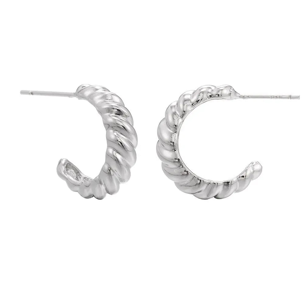 Lovcia C-shaped Geometric Twist Gold Earrings for Fashionable Women-Earrings-White gold-White gold