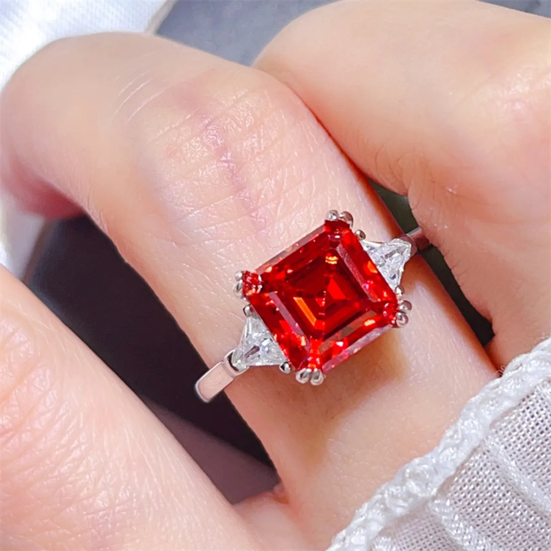 Lovcia Cardinal Radiance 3 Carat Moissanite 925 Sterling Silver Ring for Women - Red-5- - Buy latest trendy Rings for Women and Girls