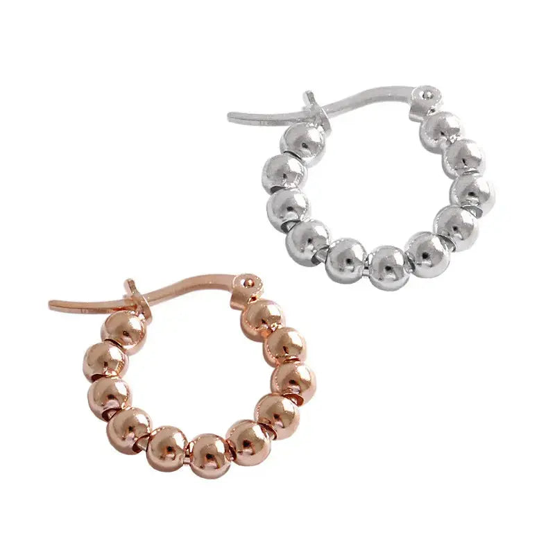Lovcia Casual Beads 925 Sterling Silver Hoop Earrings 10mm-Earrings-Rhodium-Rhodium