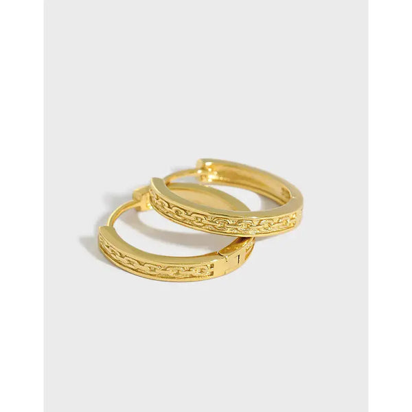 Lovcia Casual Chain Pattern 925 Sterling Silver Huggie Hoop Earrings-Earrings-Small Earrings-Rhodium-Small Earrings