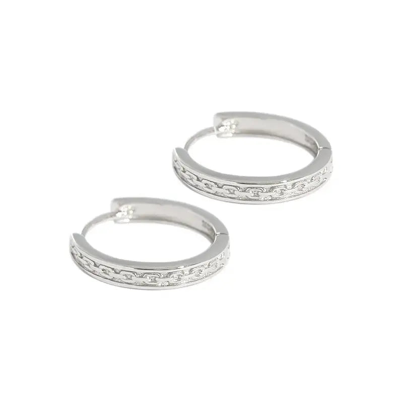 Lovcia Casual Chain Pattern 925 Sterling Silver Huggie Hoop Earrings-Earrings-Small Earrings-Rhodium-Small Earrings