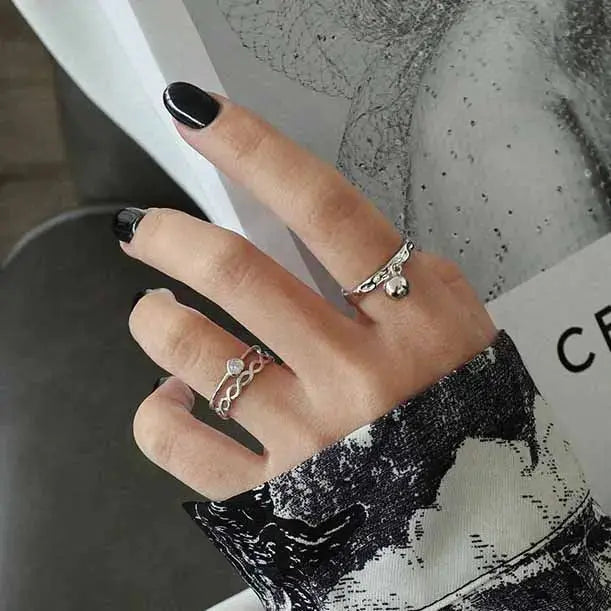 Lovcia Casual CZ Heart 925 Sterling Silver Adjustable Ring-Rings-Silver-Silver