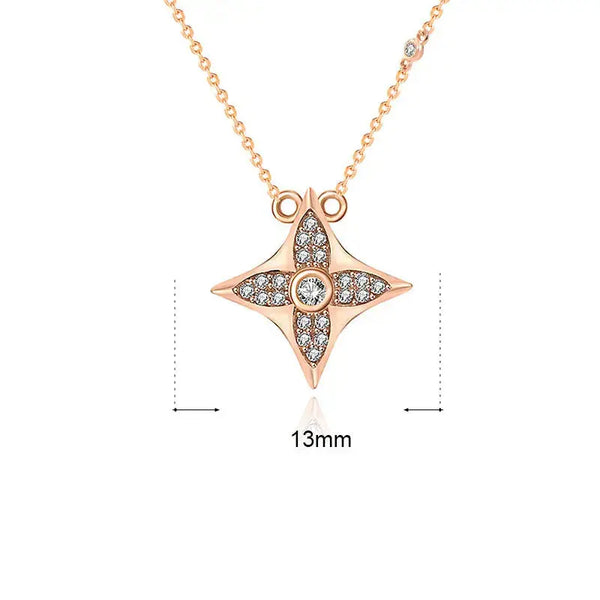 Lovcia Casual CZ Quadrangular Star 925 Sterling Silver Necklace-Necklaces-Rose Gold-Rose Gold