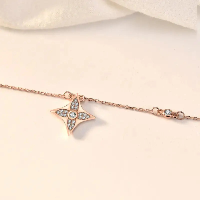 Lovcia Casual CZ Quadrangular Star 925 Sterling Silver Necklace-Necklaces-Rose Gold-Rose Gold