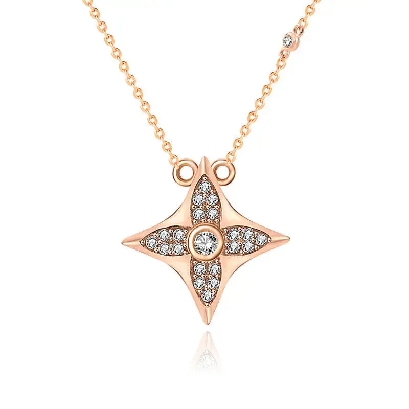 Lovcia Casual CZ Quadrangular Star 925 Sterling Silver Necklace-Necklaces-Rose Gold-Rose Gold