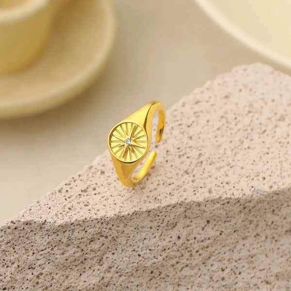 Lovcia Casual CZ Sun Shine 925 Sterling Silver Adjustable Ring-Rings-Silver-Silver