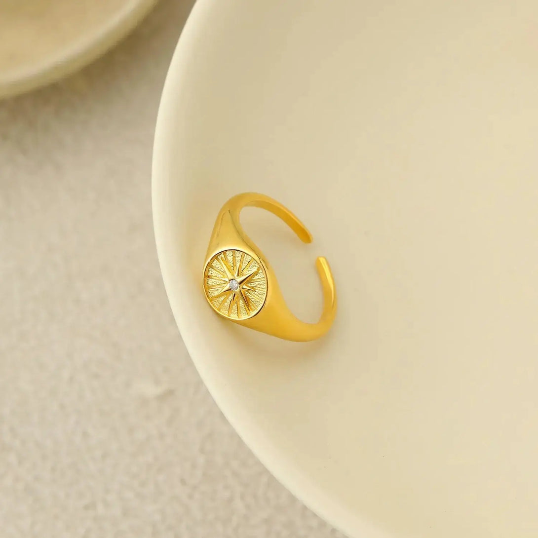 Lovcia Casual CZ Sun Shine 925 Sterling Silver Adjustable Ring-Rings-Silver-Silver