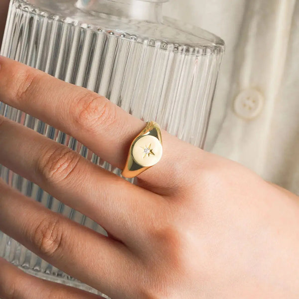 Lovcia Casual CZ Sun Stars 925 Sterling Silver Adjustable Ring-Rings-Yellow Gold-Yellow Gold