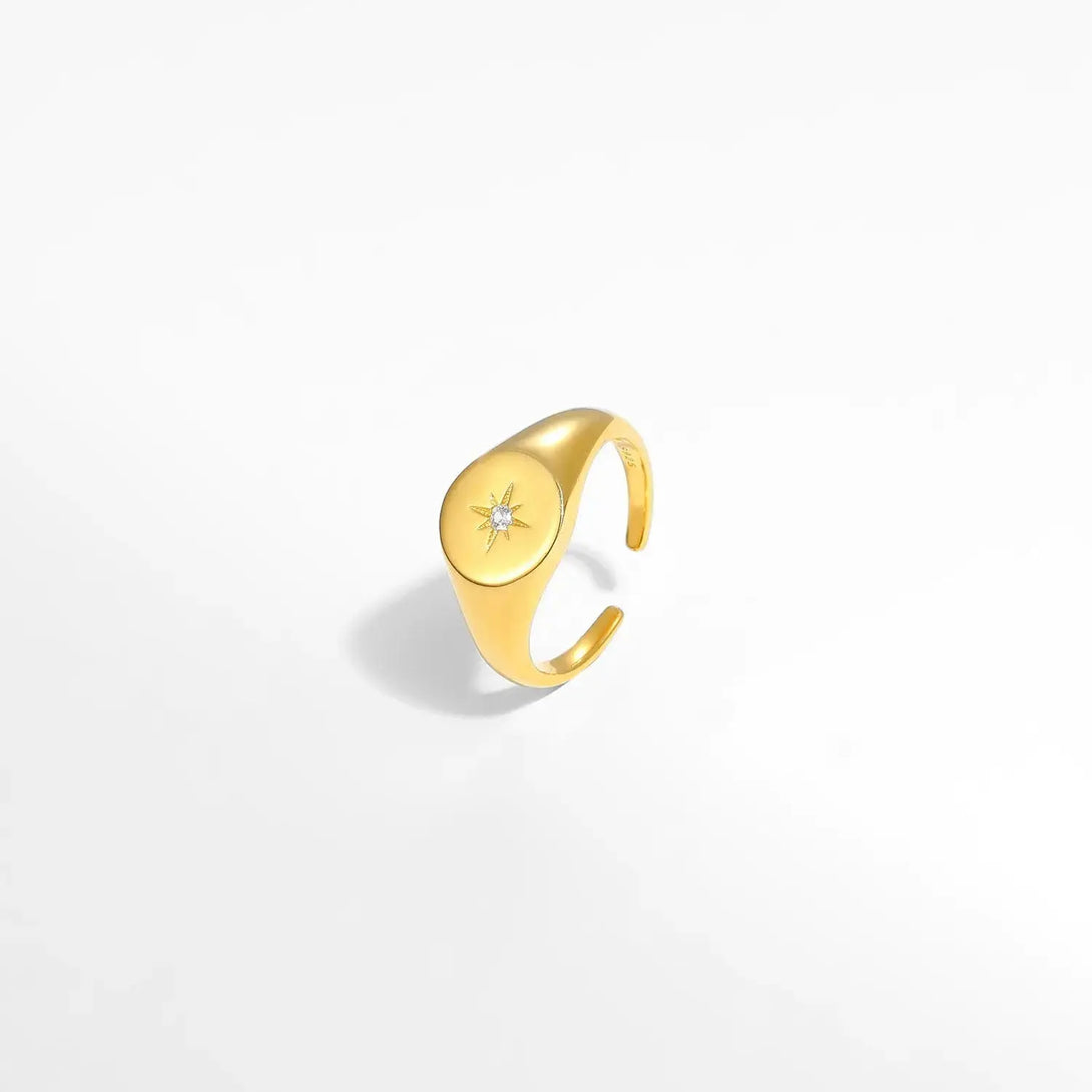 Lovcia Casual CZ Sun Stars 925 Sterling Silver Adjustable Ring-Rings-Yellow Gold-Yellow Gold