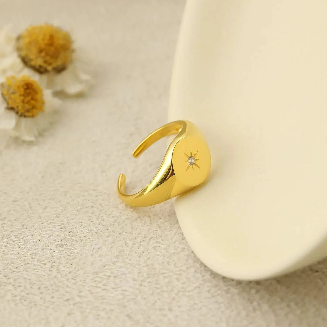 Lovcia Casual CZ Sun Stars 925 Sterling Silver Adjustable Ring-Rings-Yellow Gold-Yellow Gold