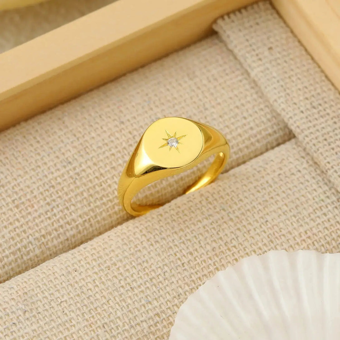 Lovcia Casual CZ Sun Stars 925 Sterling Silver Adjustable Ring-Rings-Yellow Gold-Yellow Gold