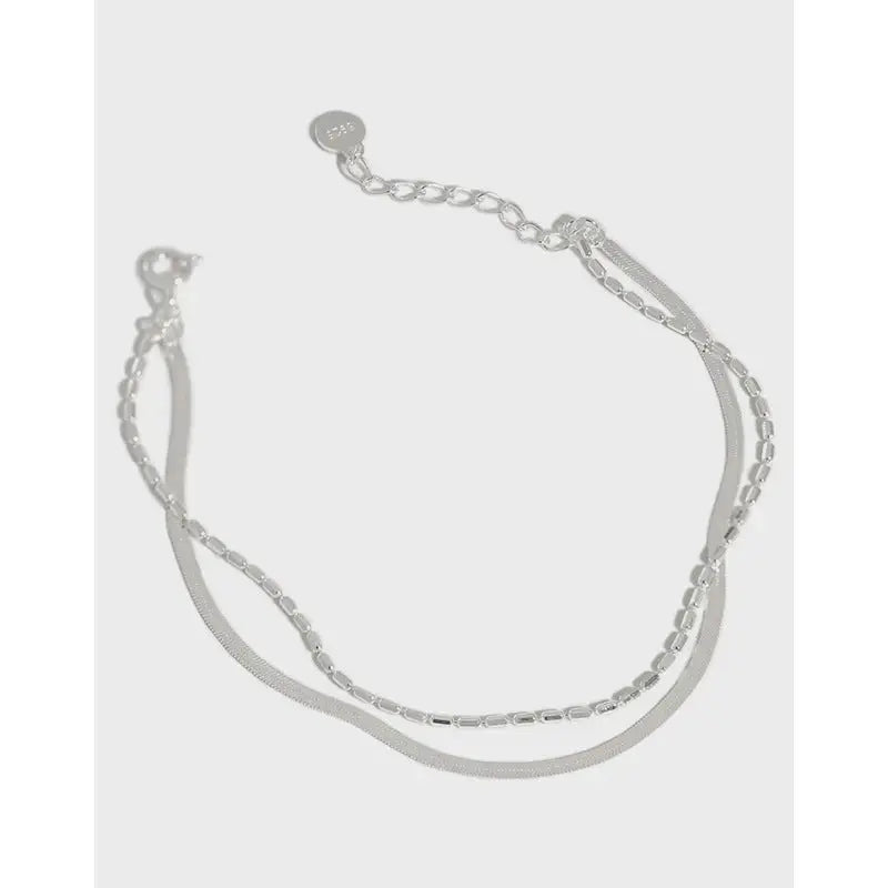 Lovcia Casual Double Layer Beads Snake Chain 925 Sterling Silver Bracelet-Bracelets-Rhodium-Rhodium