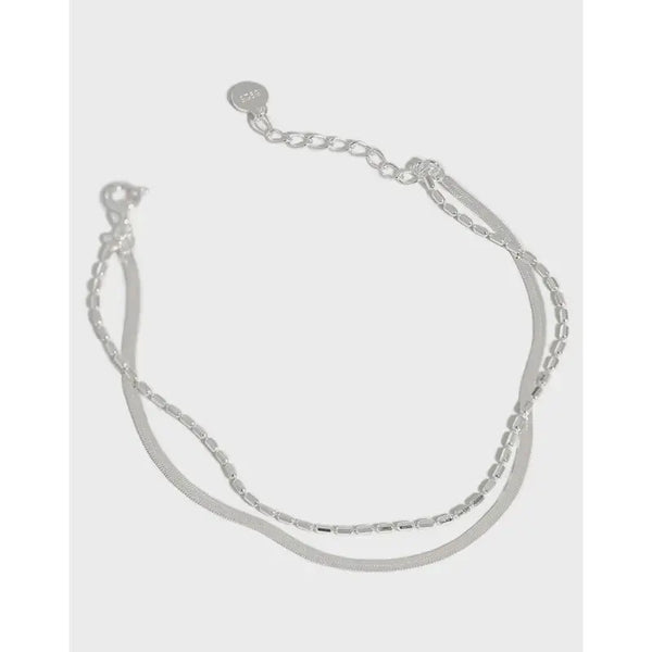 Lovcia Casual Double Layer Beads Snake Chain 925 Sterling Silver Bracelet-Bracelets-Rhodium-Rhodium