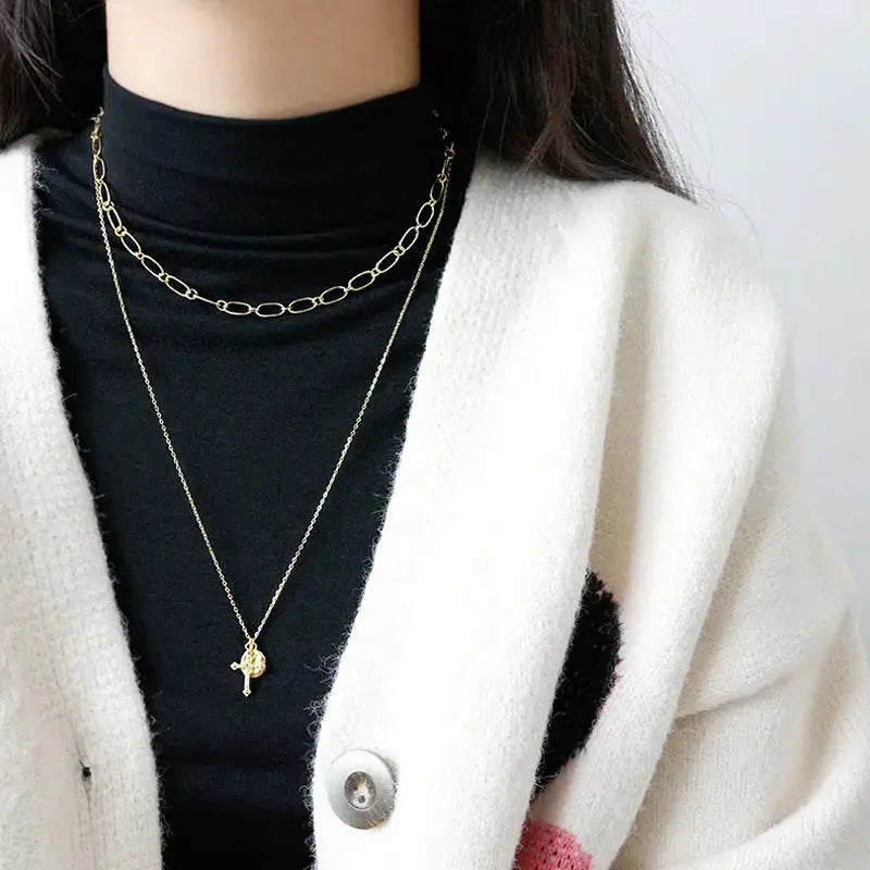 Lovcia Casual Geometry Round Cross 925 Sterling Silver Necklace-Necklaces-Rhodium-Rhodium