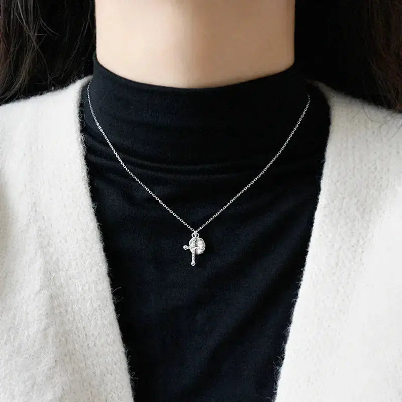 Lovcia Casual Geometry Round Cross 925 Sterling Silver Necklace-Necklaces-Rhodium-Rhodium