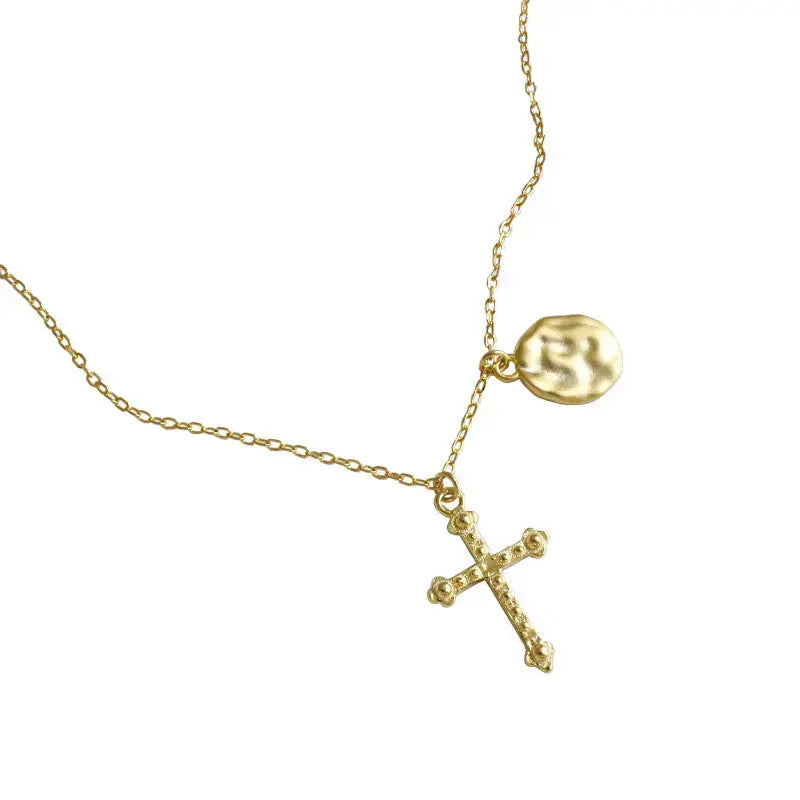Lovcia Casual Geometry Round Cross 925 Sterling Silver Necklace-Necklaces-Rhodium-Rhodium