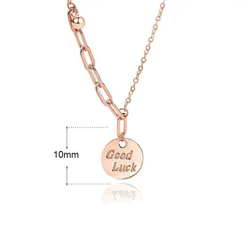 Lovcia Casual Goodluck Letters Hollow Chain 925 Sterling Silver Necklace-Necklaces-Rose Gold-Rose Gold