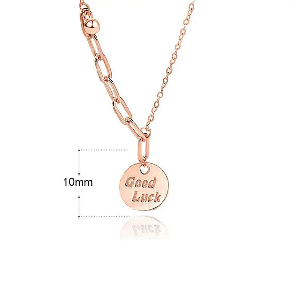 Lovcia Casual Goodluck Letters Hollow Chain 925 Sterling Silver Necklace-Necklaces-Rose Gold-Rose Gold