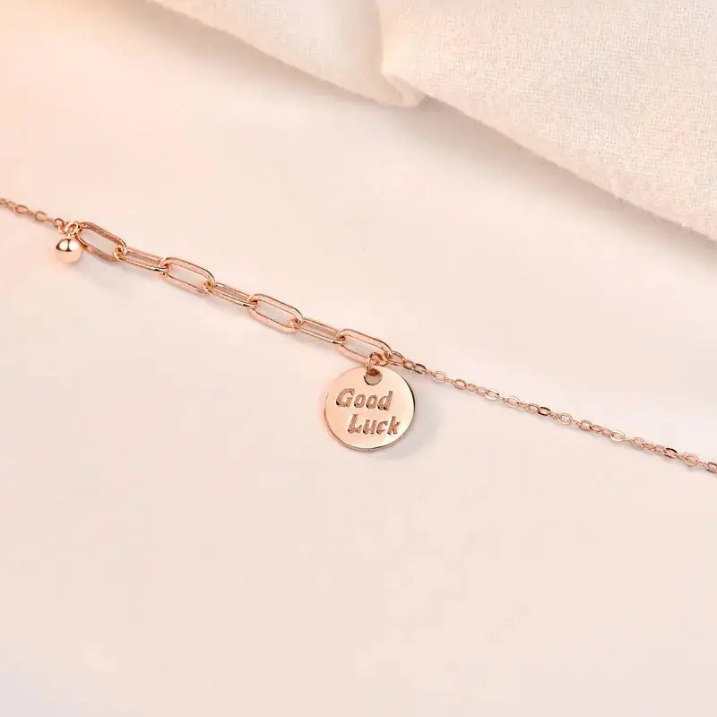 Lovcia Casual Goodluck Letters Hollow Chain 925 Sterling Silver Necklace-Necklaces-Rose Gold-Rose Gold