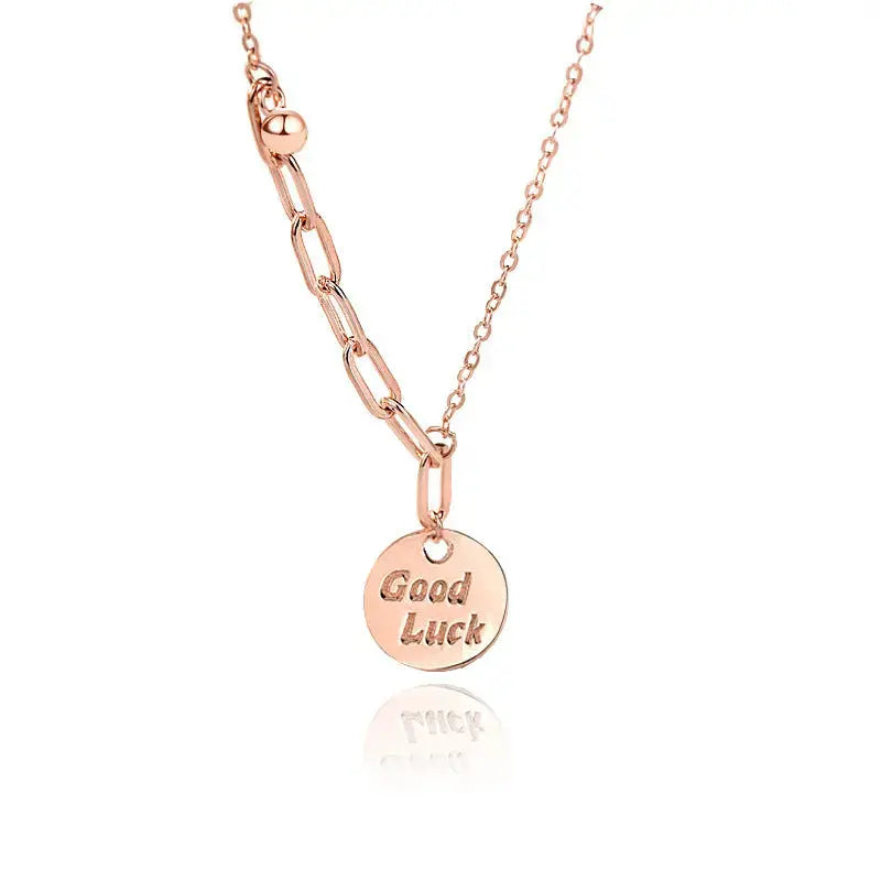 Lovcia Casual Goodluck Letters Hollow Chain 925 Sterling Silver Necklace-Necklaces-Rose Gold-Rose Gold