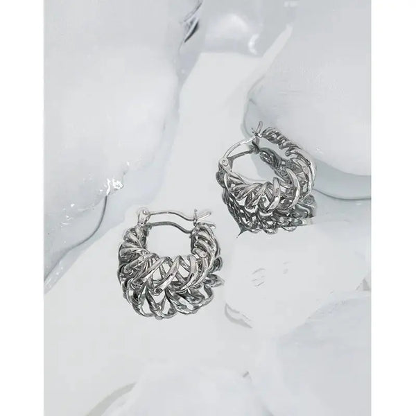 Lovcia Casual Hollow Spring Twisted 925 Sterling Silver Hoop Earrings-Earrings-Rhodium-Rhodium