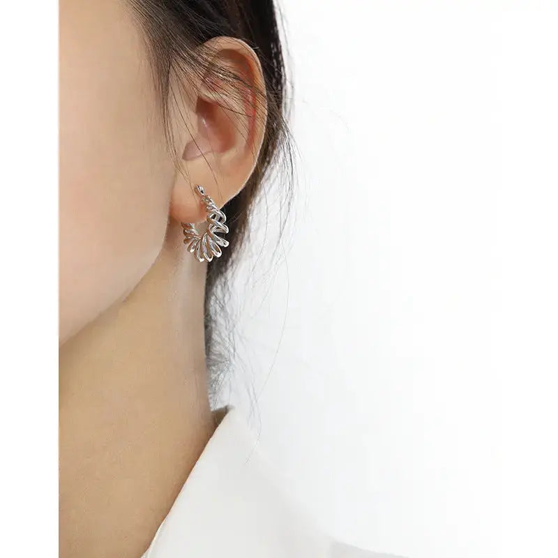 Lovcia Casual Hollow Spring Twisted 925 Sterling Silver Hoop Earrings-Earrings-Rhodium-Rhodium