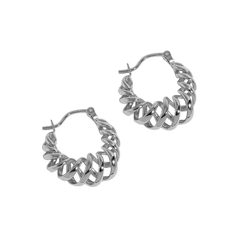 Lovcia Casual Hollow Spring Twisted 925 Sterling Silver Hoop Earrings-Earrings-Rhodium-Rhodium
