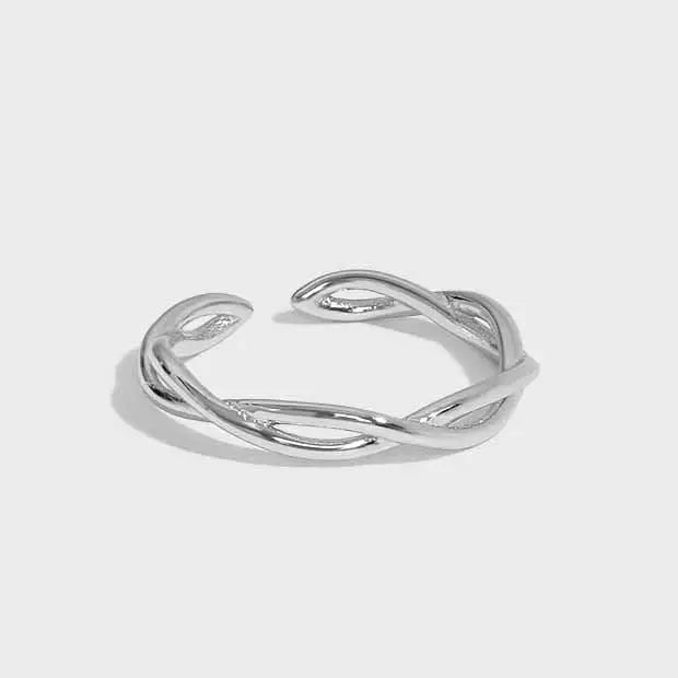Lovcia Casual Hollow Twisted Cross 925 Sterling Silver Adjustable Ring-Rings-Silver-Silver