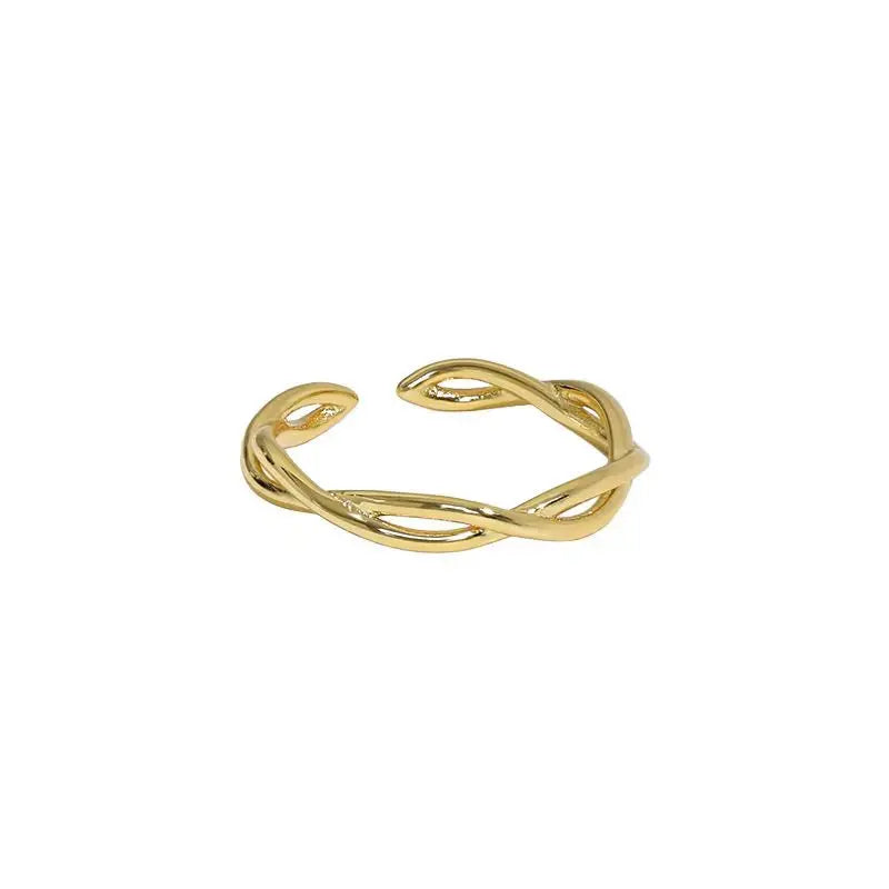 Lovcia Casual Hollow Twisted Cross 925 Sterling Silver Adjustable Ring-Rings-Yellow Gold-Yellow Gold