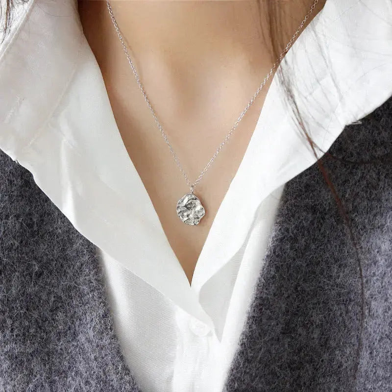 Lovcia Casual Irregular Rock Stone 925 Sterling Silver Necklace-Necklaces-Rhodium-Rhodium