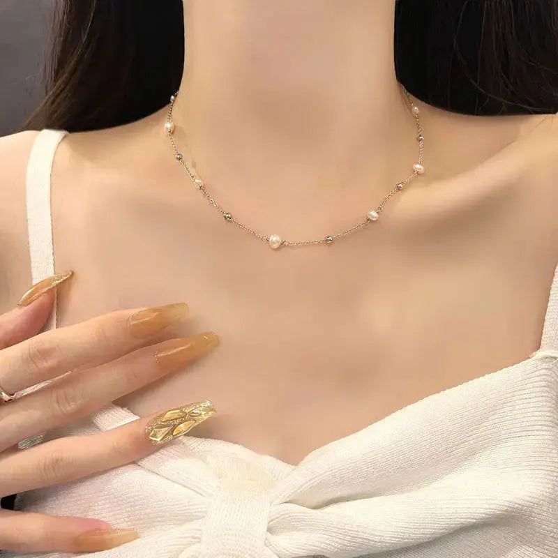 Lovcia Casual Round Shell Pearls Curb Chain 925 Sterling Silver Necklace-Necklaces-Rhodium-Rhodium