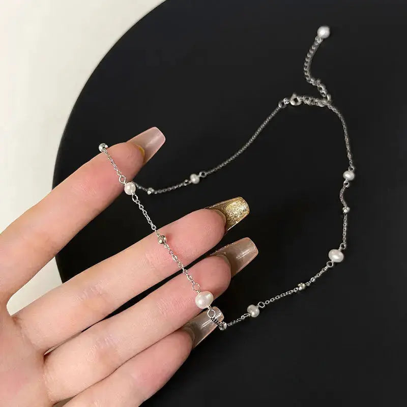 Lovcia Casual Round Shell Pearls Curb Chain 925 Sterling Silver Necklace-Necklaces-Rhodium-Rhodium