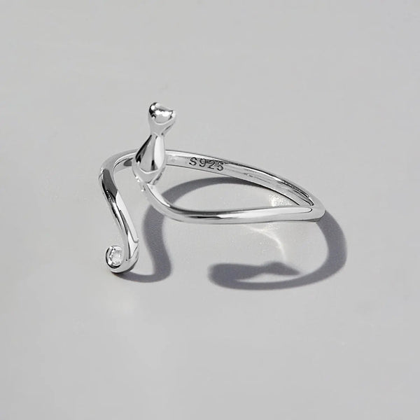 Lovcia Cat Shape 925 Sterling Silver Ring-Rings-Silver-5-Silver
