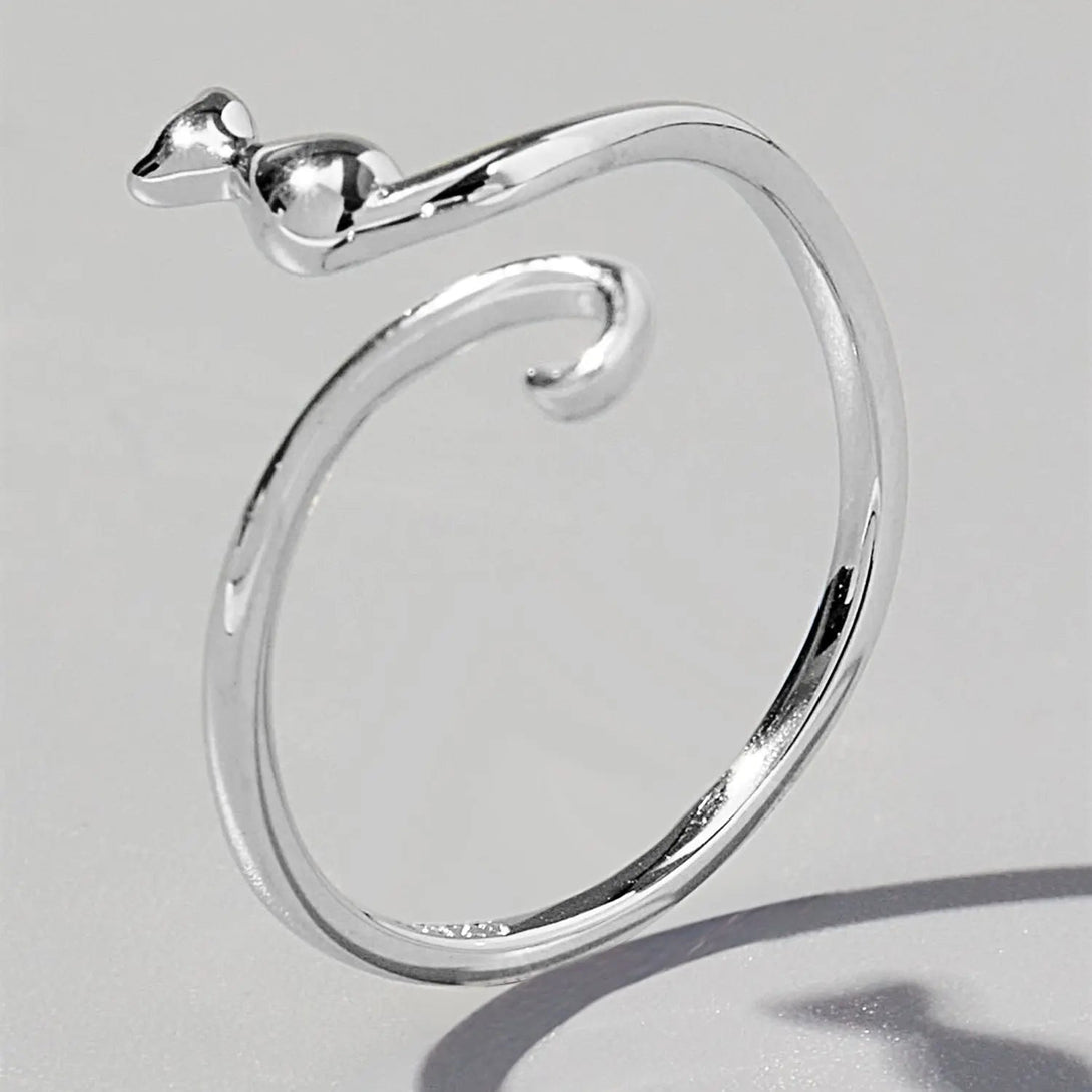Lovcia Cat Shape 925 Sterling Silver Ring-Rings-Silver-5-Silver
