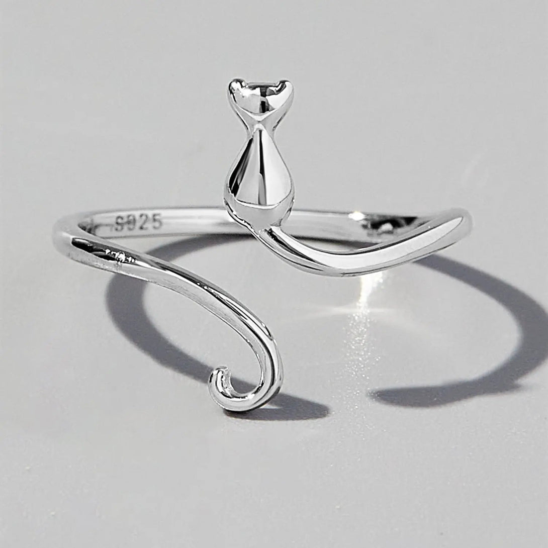Lovcia Cat Shape 925 Sterling Silver Ring-Rings-Silver-5-Silver