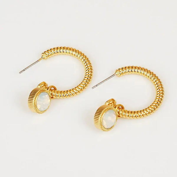 Lovcia Cat's Eye Stone Gold-Plated Rope Earrings for Women-Earrings-Gold-One Size-Gold