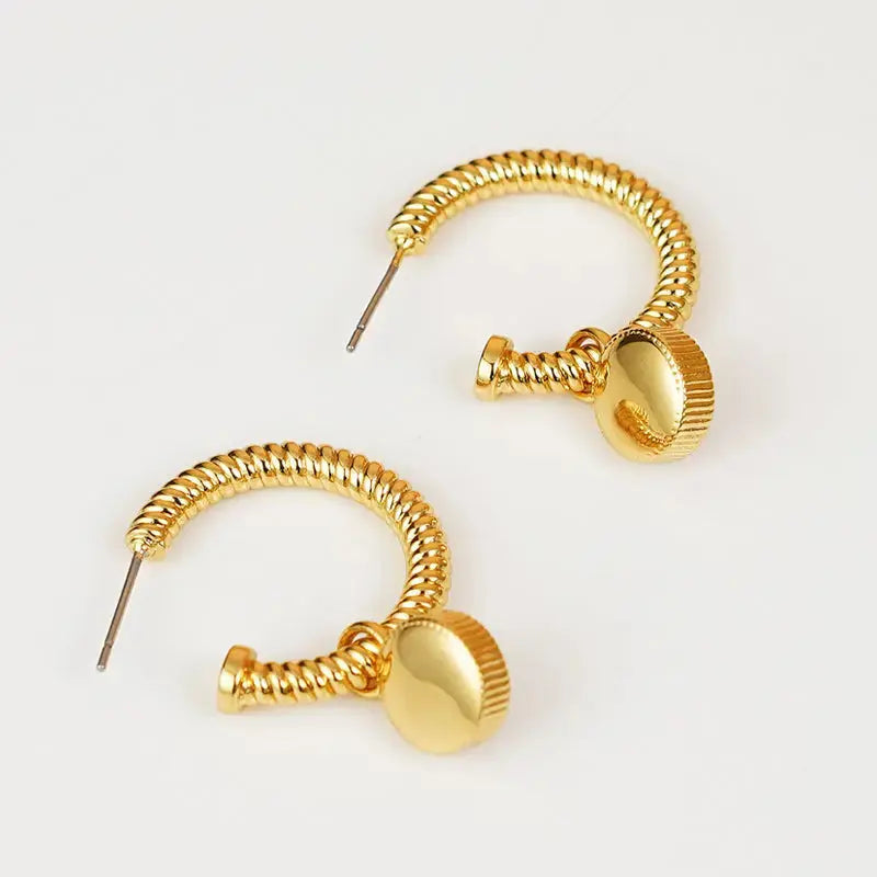 Lovcia Cat's Eye Stone Gold-Plated Rope Earrings for Women-Earrings-Gold-One Size-Gold
